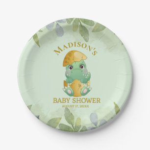 Cute Green Dinosaur Boys Baby shower Papieren Bordje