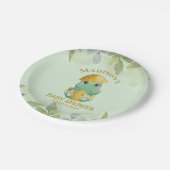 Cute Green Dinosaur Boys Baby shower Papieren Bordje (Gekanteld)
