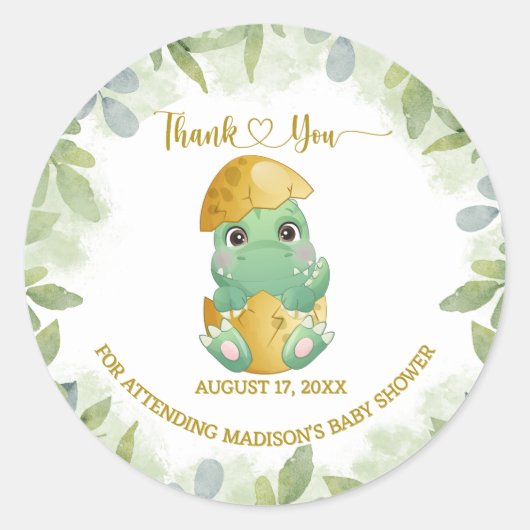 Cute Green Dinosaur Boys Baby shower Ronde Sticker (Voorkant)