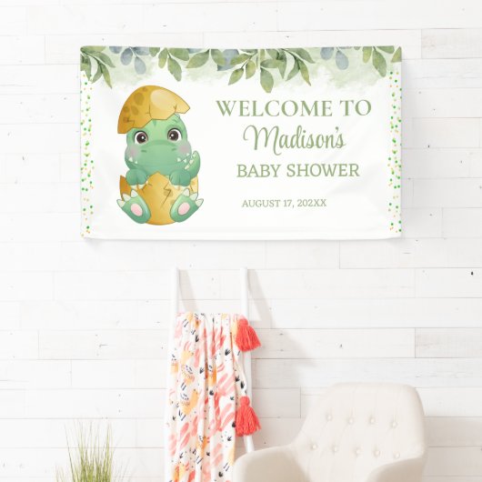 Cute Green Dinosaur Boys Baby shower Spandoek (Insitu)