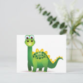 Cute green dinosaur cartoon briefkaart (Staand voorkant)
