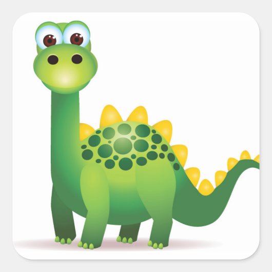 Cute green dinosaur cartoon vierkante sticker (Voorkant)