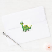 Cute green dinosaur cartoon vierkante sticker (Envelop)