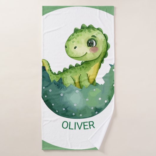 Cute Green Dinosaur Custom Watercolor Pastel Badhanddoek (Badhanddoek)