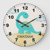 Cute Green Dinosaur Decoration Room Kid's Grote Klok (Voorkant)