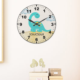 Cute Green Dinosaur Decoration Room Kid's Grote Klok