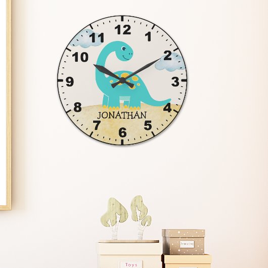 Cute Green Dinosaur Decoration Room Kid's Grote Klok
