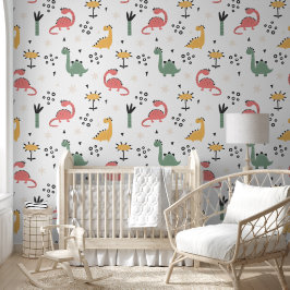 Cute Green Dinosaur Forest Behang