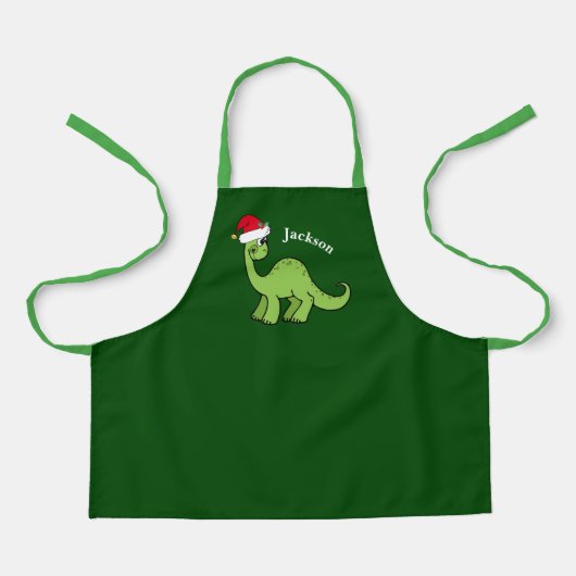 Cute Green Dinosaur Kinder kerstmonogram Apron Schort (Voorkant)