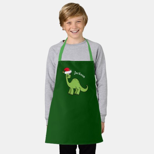 Cute Green Dinosaur Kinder kerstmonogram Apron Schort (Gedragen)