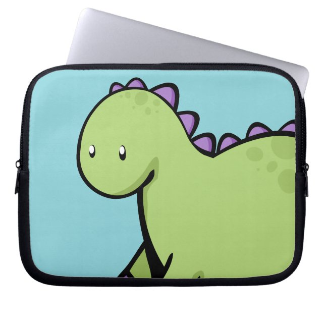 Cute Green Dinosaur Laptop Sleeve (Voorkant)