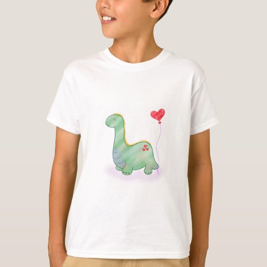 Cute Green Dinosaur met hartballon | T-shirt (Voorkant)