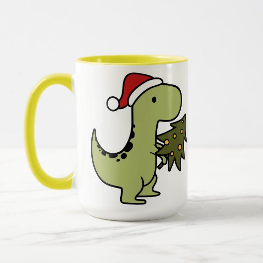 Cute green Dinosaur met kerstboom Mok (Links)