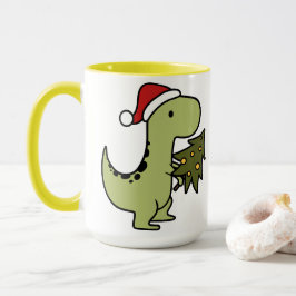Cute green Dinosaur met kerstboom Mok