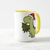 Cute green Dinosaur met kerstboom Mok (Voorkant rechts)