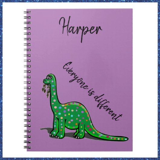 Cute Green Dinosaur Paars Notitieboek