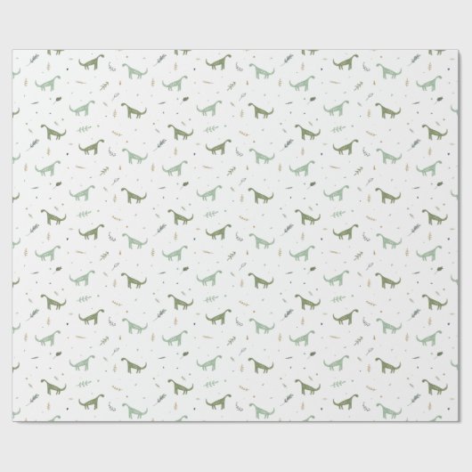 Cute Green Dinosaur Pattern Cadeaupapier (Vlak)