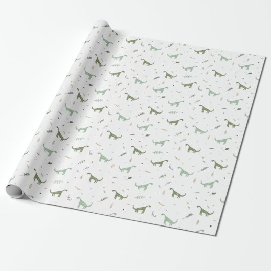 Cute Green Dinosaur Pattern Cadeaupapier (Uitgerold)
