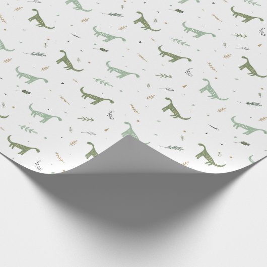 Cute Green Dinosaur Pattern Cadeaupapier (Hoek)