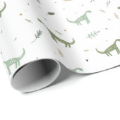 Cute Green Dinosaur Pattern Cadeaupapier (Rol Hoek)