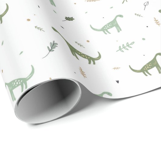 Cute Green Dinosaur Pattern Cadeaupapier (Rol Hoek)