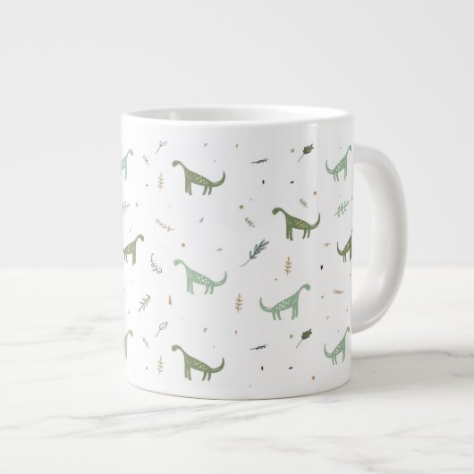 Cute Green Dinosaur Pattern Grote Koffiekop (Voorkant rechts)