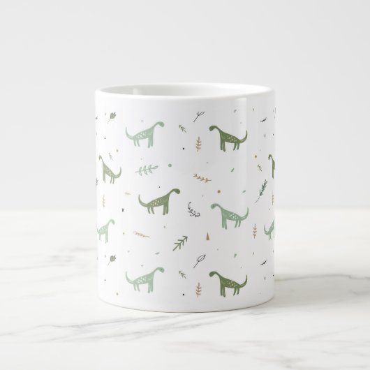 Cute Green Dinosaur Pattern Grote Koffiekop (Voorkant)