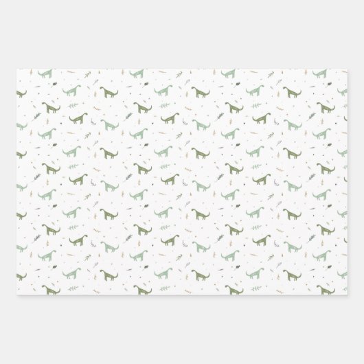 Cute Green Dinosaur Pattern Inpakpapier Vel (Voorkant)