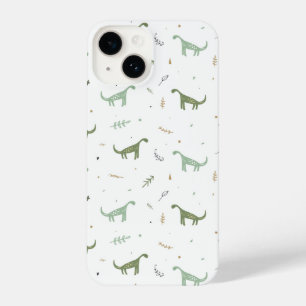 Cute Green Dinosaur Pattern iPhone 14 Hoesje