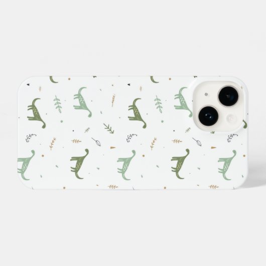 Cute Green Dinosaur Pattern iPhone Hoesje (Achterkant horizontaal)