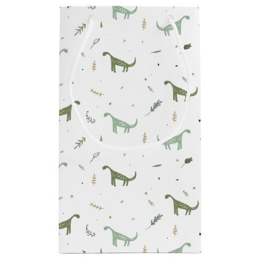 Cute Green Dinosaur Pattern Klein Cadeauzakje (Achterkant)