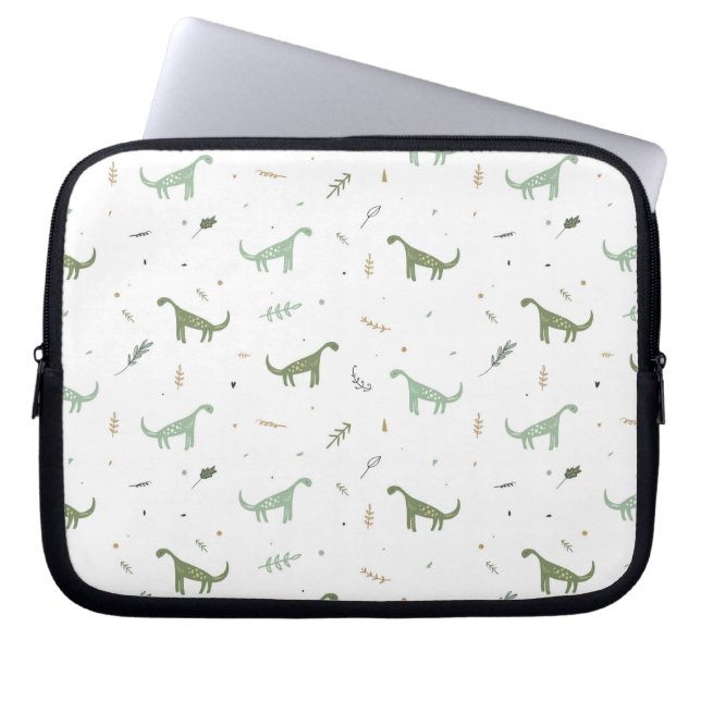 Cute Green Dinosaur Pattern Laptop Sleeve (Voorkant)
