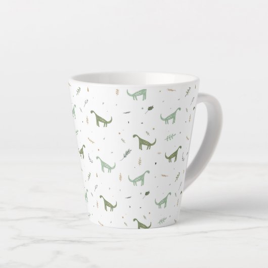 Cute Green Dinosaur Pattern Latte Mok (Rechterhoek)