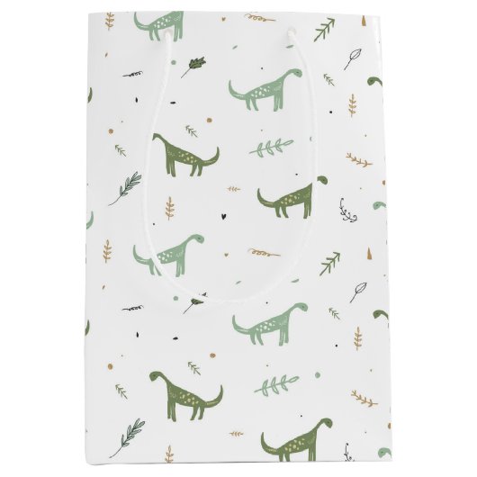 Cute Green Dinosaur Pattern Medium Cadeauzakje (Voorkant)