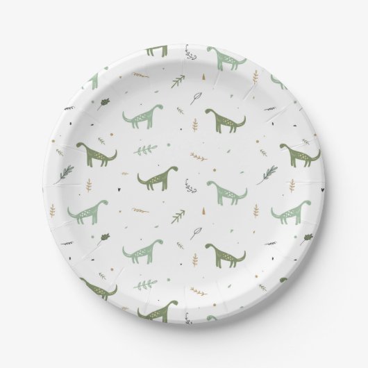 Cute Green Dinosaur Pattern Papieren Bordje (Voorkant)