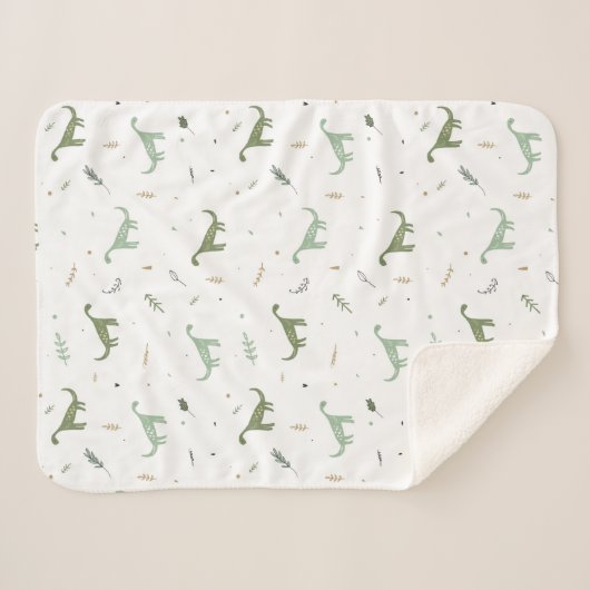 Cute Green Dinosaur Pattern Sherpa Deken (Voorkant (horizontaal))