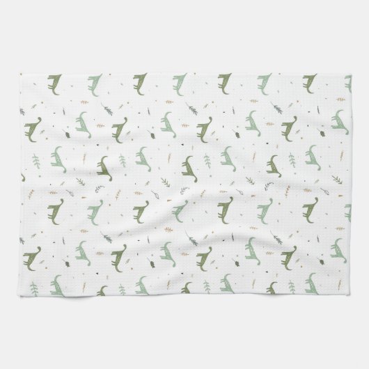 Cute Green Dinosaur Pattern Theedoek (Horizontaal)