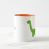Cute Green Dinosaur+Personalize Name Tweekleurige Koffiemok (Center)