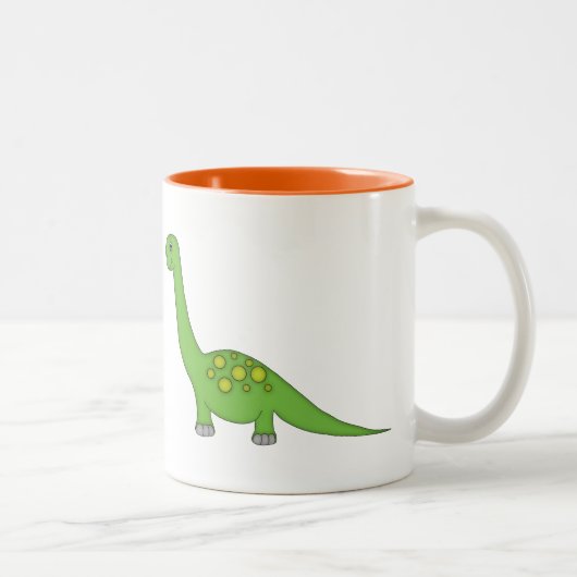 Cute Green Dinosaur+Personalize Name Tweekleurige Koffiemok (Rechts)