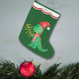Cute Green Dinosaur Personalized Grote Kerstsok