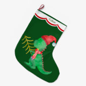 Cute Green Dinosaur Personalized Grote Kerstsok (Voorkant (Hangend))