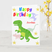 Cute Green Dinosaur T Rex Happy Birthday Kaart (Gele Bloem)