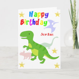 Cute Green Dinosaur T Rex Happy Birthday Kaart