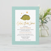 Cute Green Dinosaur Virtual Baby shower Kaart (Staand voorkant)