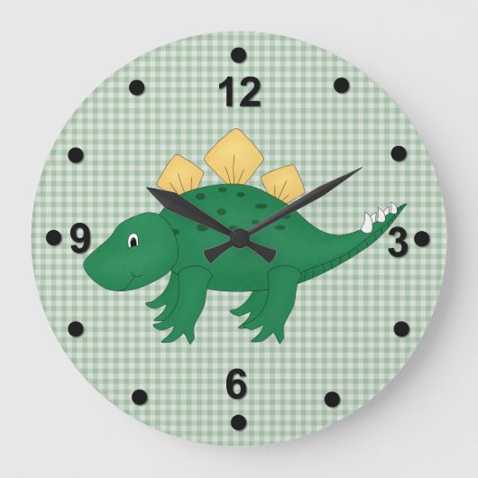 Cute Green Dinosaur Wall Clock Grote Klok (Voorkant)