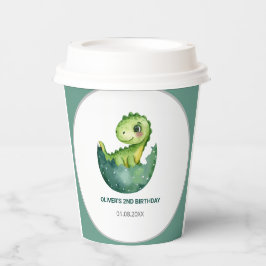 Cute Green Dinosaur Watercolor Kids Birthday Party Papieren Bekers