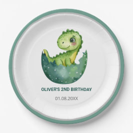 Cute Green Dinosaur Watercolor Kids Birthday Party Papieren Bordje