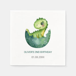 Cute Green Dinosaur Watercolor Kids Birthday Party Servet