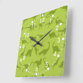 Cute Green Dinosaurs Pattern for Boys Vierkante Klok (Hoek)