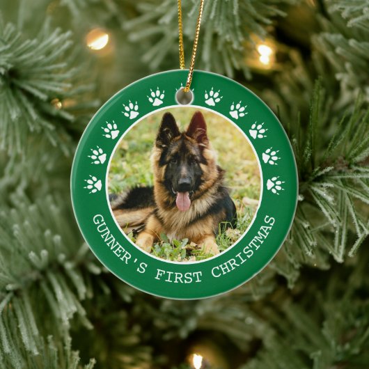 Cute Green Dog Paw Prints Lijst Kerstmis Keramisch Ornament (Boom)